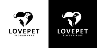 Pet love logo with negative space design vector illustration. Pet care icon, symbol, creative, logotype.