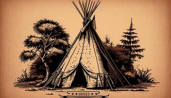 . . Native american tent wigwam house. Can be used for home decoration. Wild west. Graphic Art photo