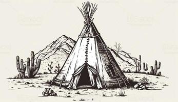 . . Native american tent wigwam house. Can be used for home decoration. Wild west. Graphic Art photo