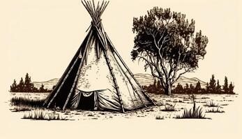 . . Native american tent wigwam house. Can be used for home decoration. Wild west. Graphic Art photo