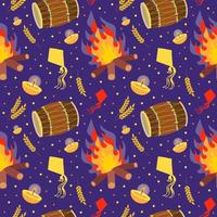 Punjabi festival of lohri celebration bonfire, vector seamless pattern