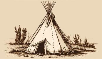 . . Native american tent wigwam house. Can be used for home decoration. Wild west. Graphic Art photo