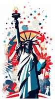 Greeting card with U.S. flag and statue of Liberty. 4th of July. Independence day of United states. . photo