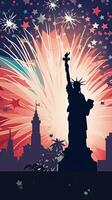 Greeting card with U.S. flag and statue of Liberty. 4th of July. Independence day of United states. . photo