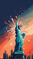 Greeting card with U.S. flag and statue of Liberty. 4th of July. Independence day of United states. . photo