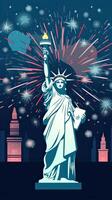 Greeting card with U.S. flag and statue of Liberty. 4th of July. Independence day of United states. . photo