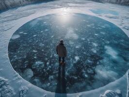 un hombre soportes en transparente hielo generativo ai foto