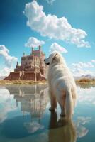 A giant Dog looks up at the sky photo