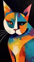 Abstract Cat Picasso Art illustration on black background generative AI photo