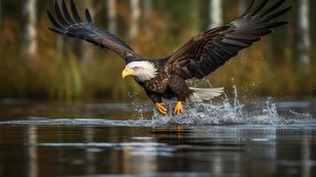 un americano calvo águila buceo cerca arriba foto generativo ai