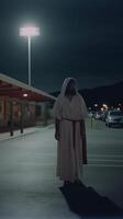 Christ Returns from his Long Trip to Costco at night photo