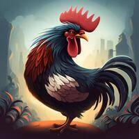 A 2D illustration of a fighting rooster photo