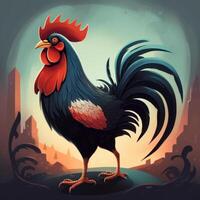 A 2D illustration of a fighting rooster photo