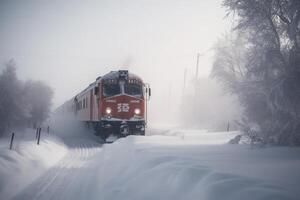 tren a el norte polo en el nieve generativo ai foto