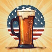 illustration of Mug of beer with American flag on dark background. retro Vector illustration. . photo