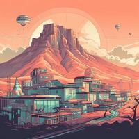 Illustration of Exoplanet fantastic landscape. Beautiful views of the mountains and sky with unexplored planets. . photo
