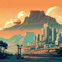 Illustration of Exoplanet fantastic landscape. Beautiful views of the mountains and sky with unexplored planets. . photo