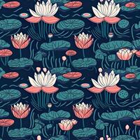 Pink Lotus illustration abstract seamless patterns. . photo