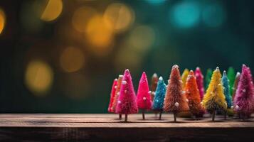 Navidad árbol decoración en de madera antecedentes. generativo ai. foto