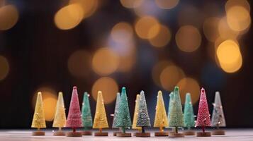 Navidad árbol decoración en de madera antecedentes. generativo ai. foto