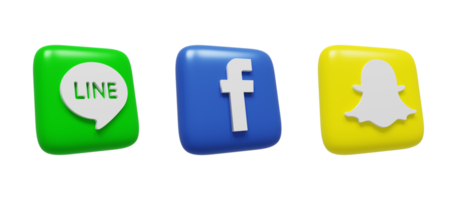 Social media icons logos 3d render. Facebook, Snapchat, Line png