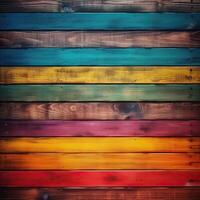 wooden colorful rainbow background made of wooden planks with copy space for text. . photo