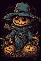 cute cartoon scarecrow Halloween. Illustration of a Scarecrow. can be used for t-shirt graphics, print. Vector illustration. . photo