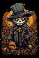 cute cartoon scarecrow Halloween. Illustration of a Scarecrow. can be used for t-shirt graphics, print. Vector illustration. . photo