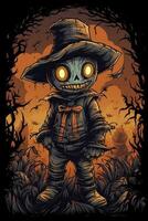 cute cartoon scarecrow Halloween. Illustration of a Scarecrow. can be used for t-shirt graphics, print. Vector illustration. . photo