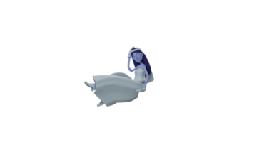 3D Illustration. Sweet Princess 3D Cartoon Character. Beautiful princess with sitting pose. Princess felt pain and held her head with one hand. 3D cartoon character png