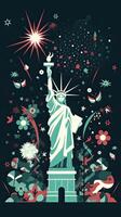 Greeting card with U.S. flag and statue of Liberty. 4th of July. Independence day of United states. . photo