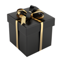 black gift box with gold ribbon wrap. elegant and luxurious. celebration elements. for christmas, birthday, anniversary, new year, sale, etc, generate ai png