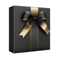 Preto presente caixa com ouro fita enrolar. elegante e luxuoso. celebração elementos. para Natal, aniversário, aniversário, Novo ano, oferta, etc, gerar ai png