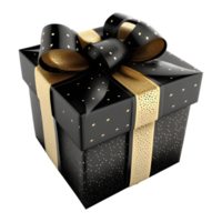 black gift box with gold ribbon wrap. elegant and luxurious. celebration elements. for christmas, birthday, anniversary, new year, sale, etc, generate ai png