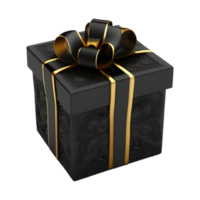 svart gåva låda med guld band slå in. elegant och lyxig. firande element. för jul, födelsedag, årsdag, ny år, försäljning, etc, generera ai png