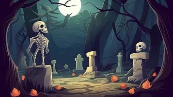 Pumpkins In Graveyard In The Spooky Night - Halloween Backdrop. . photo