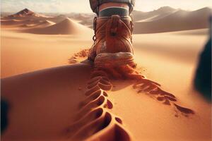 person standing on top of a sand dune. . photo