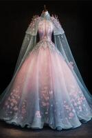 pink and blue wedding dress on a mannequin. . photo