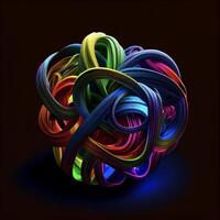 multicolored ball of yarn on a black background. . photo