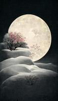 painting of a full moon with a tree in the foreground. . photo