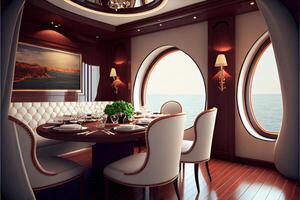 dining room with a view of the ocean. . photo