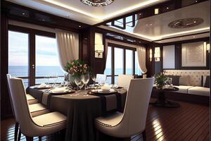 dining room with a view of the ocean. . photo