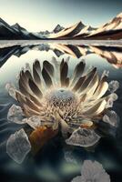 flower floating on top of a body of water. . photo