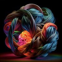 colorful ball of yarn sitting on top of a table. . photo