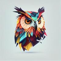 colorful owl sitting on top of a white surface. . photo