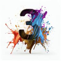 colorful letter e is splattered with paint. . photo