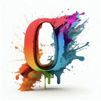 colorful paint splattered letter o on a white background. . photo
