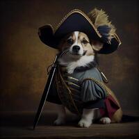 corgi dog dressed in a pirate costume. . photo