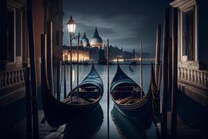 couple of gondolas sitting next to each other. . photo