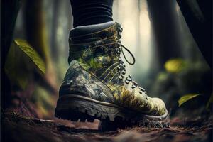 close up of a pair of hiking boots. . photo